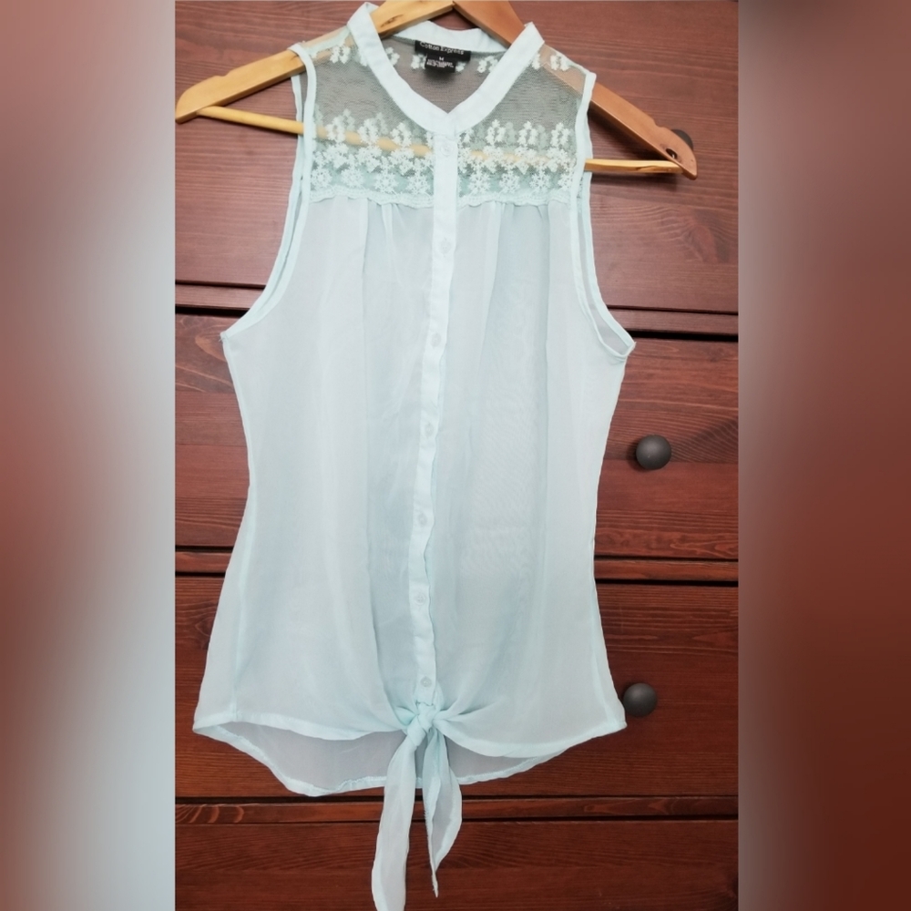 Turquoise Sleeveless Button Down Blouse